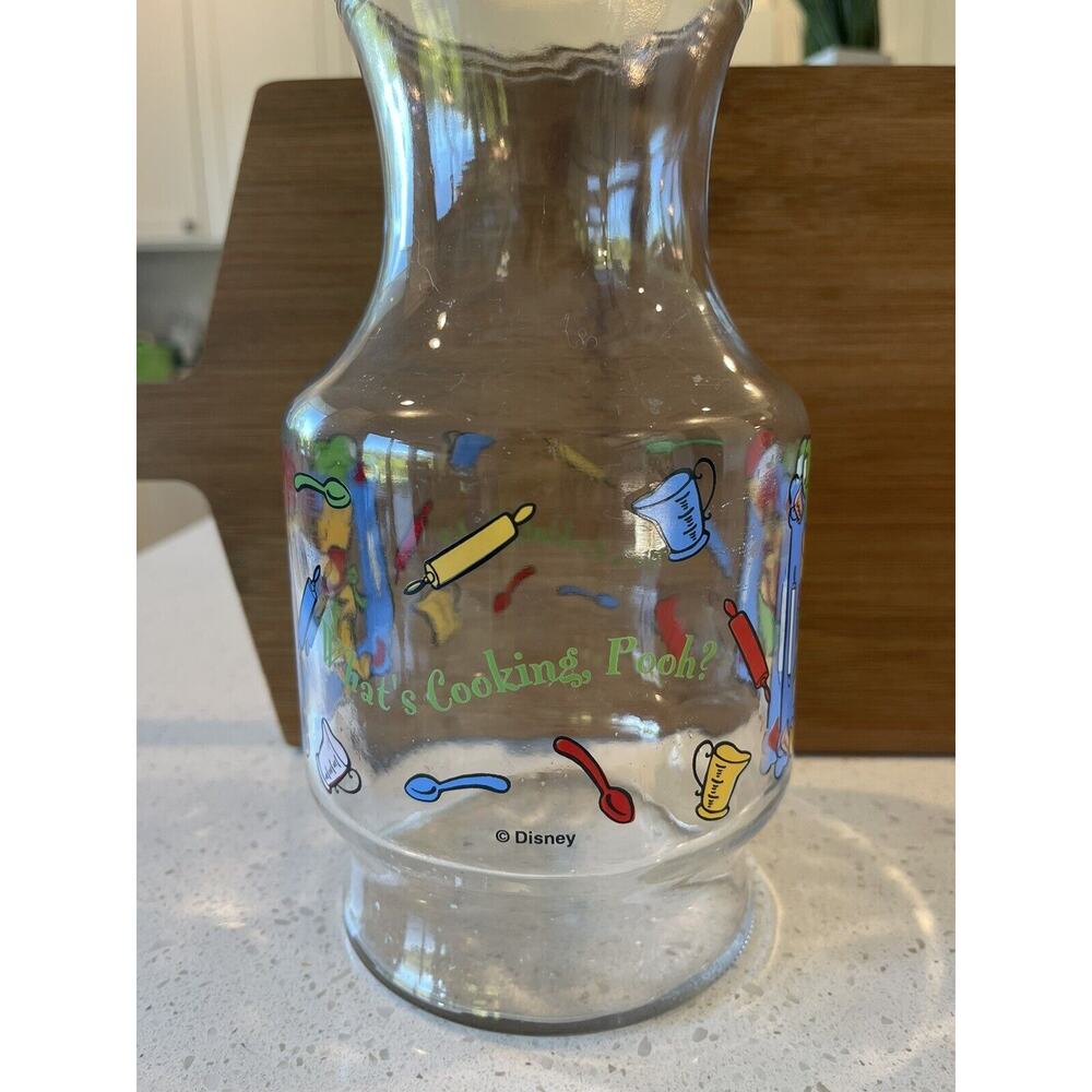 Disney Winnie The Pooh Anchor Hocking Juice Carafe‎ 9" Glass Pitcher